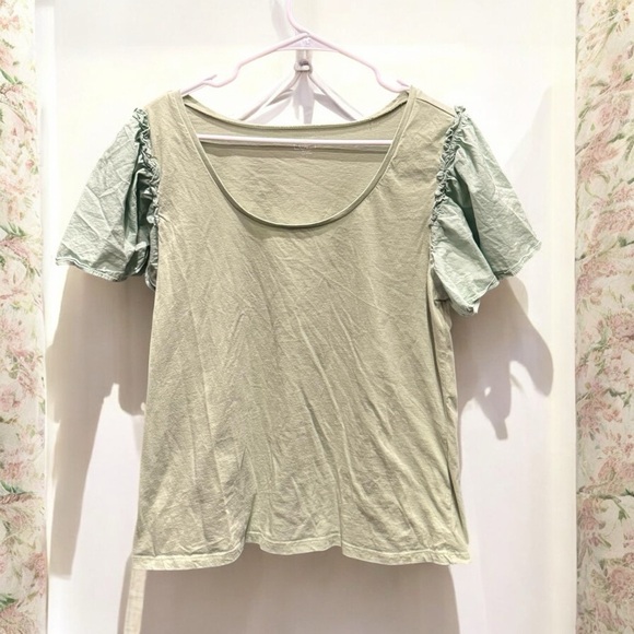 LOFT OUTLET Green ruffled blouse LARGE - Picture 1 of 3